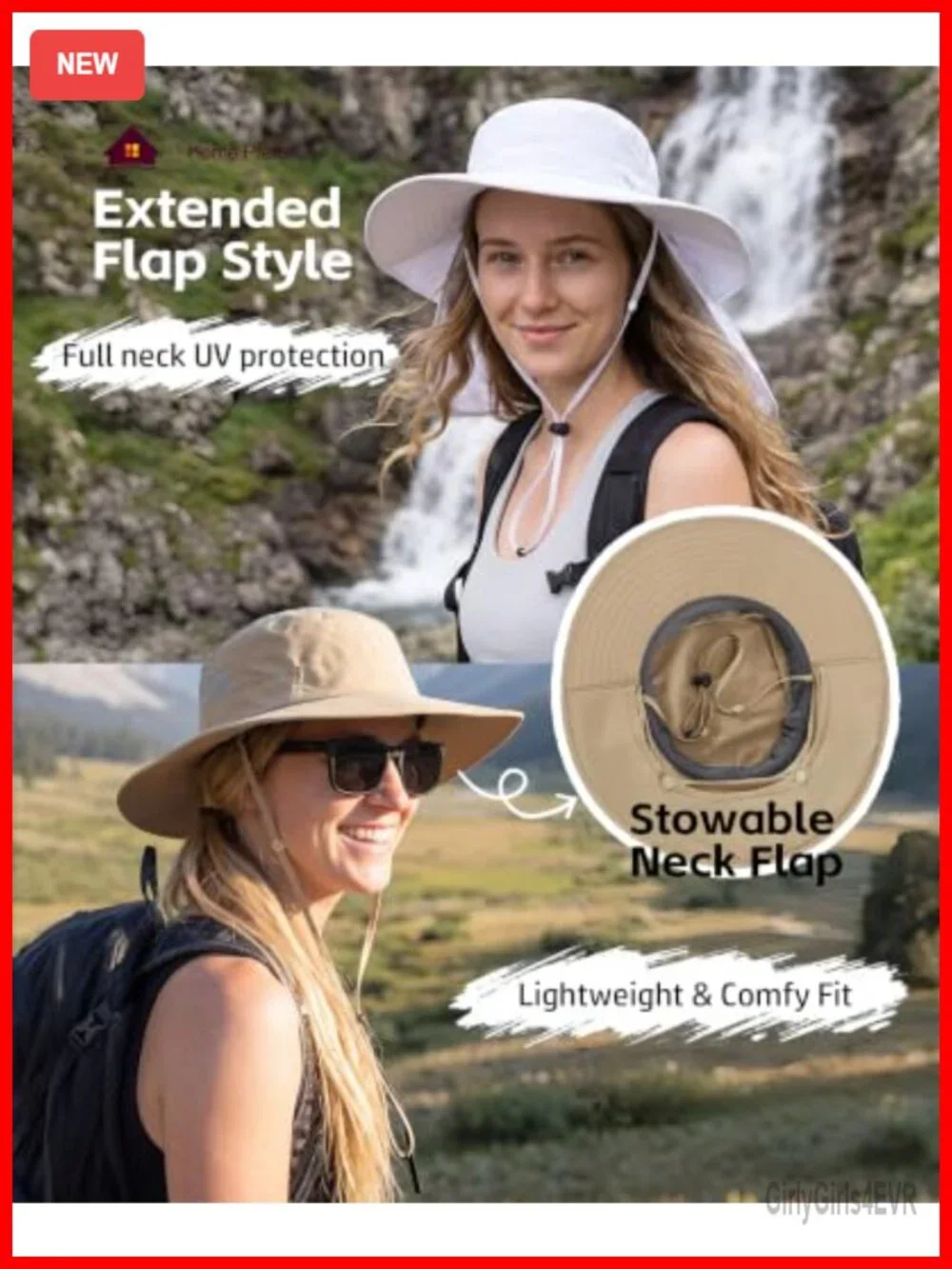 UPF 50+ Wide Brim Sun Hat with Neck Flap Fishing Bucket Hat for Men Women